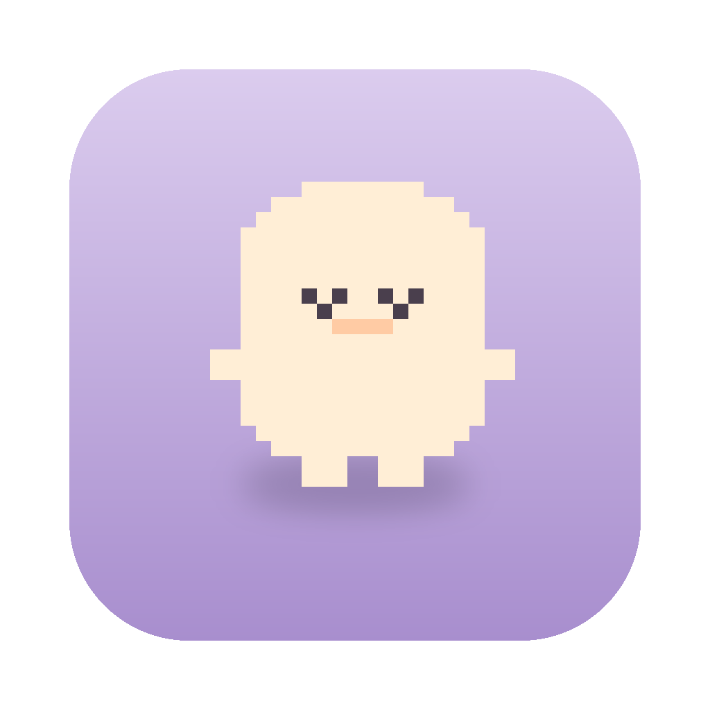 Blinko app icon: a sleepy cream pixel pal on a lavender background